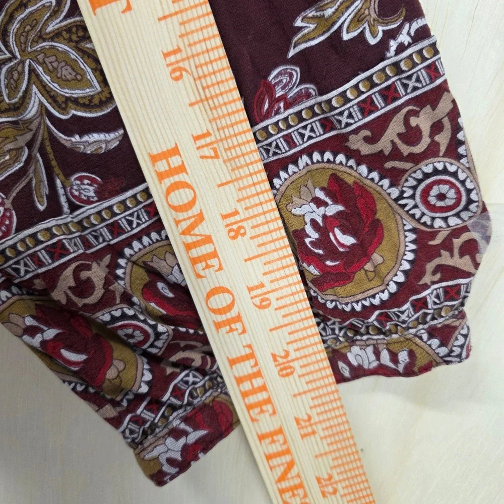 Lucky Brand Womens 3X Burgundy Floral Paisley 3/4 Sleeve Boho Tunic Blouse